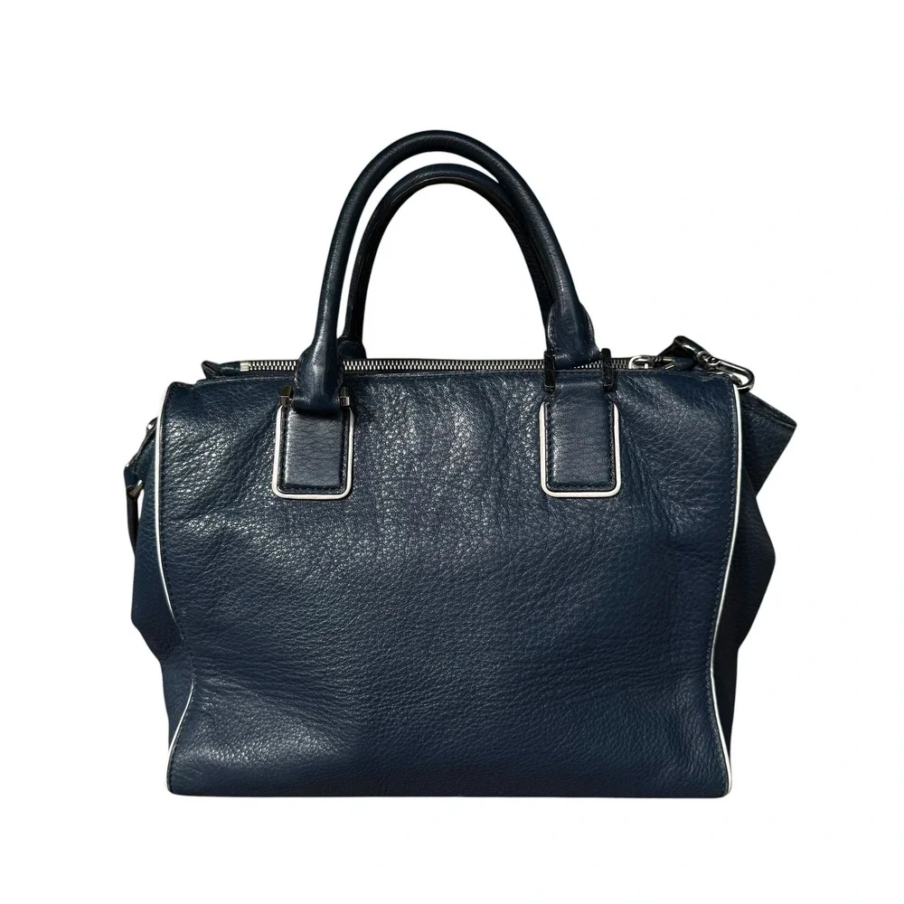 Michael Kors Navy Blue Pebbled Leather Satchel Handbag Silver Hardware Crossbody